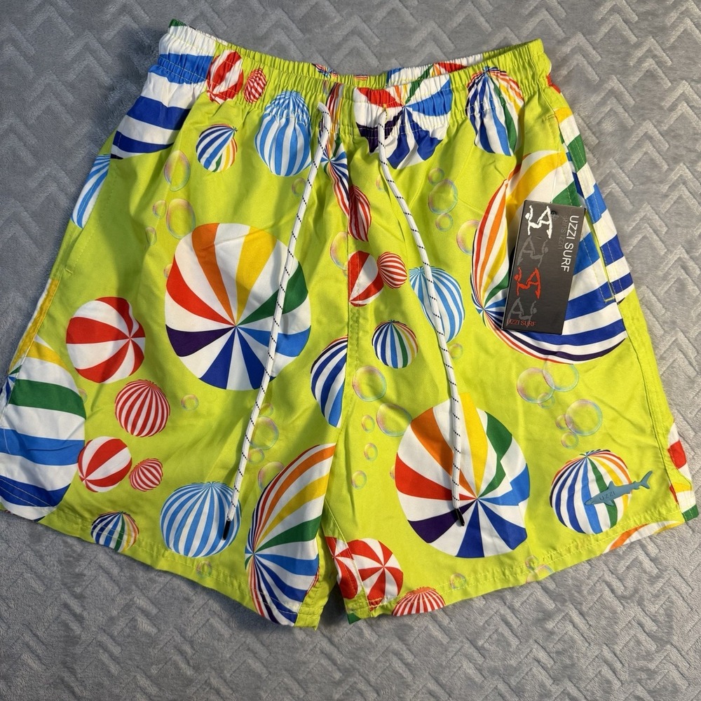NWT Uzzi Amphibious Gear Volley Shorts Mens Sm Neon Green Beachball Swim Trunks